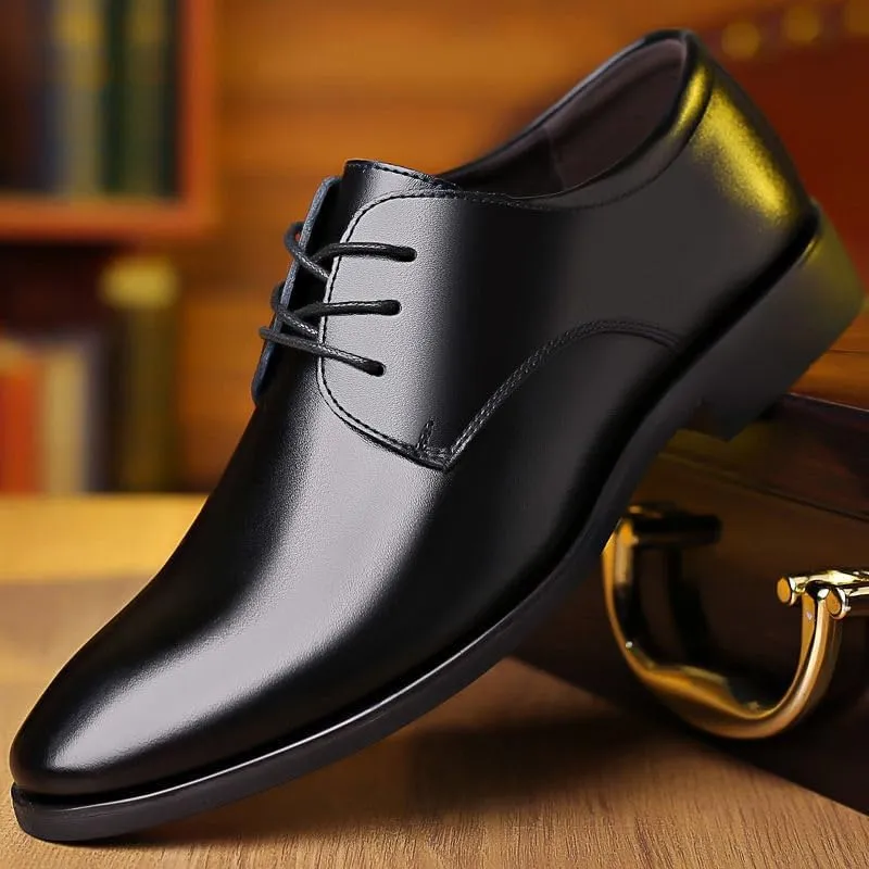 Dress Oxford for Men Lace Up Pointed Toe Vegan Leather Solid Color Derby Shoes Slip Resistant Anti-Slip Low Top Block Heel Non Slip Party