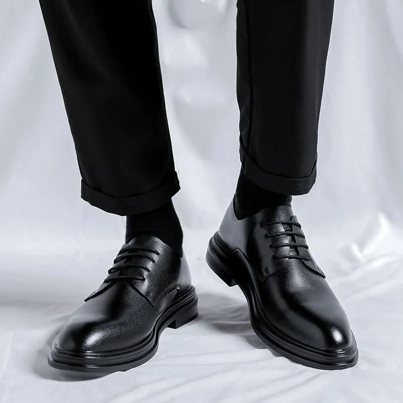 Dress Oxford for Men Lace Up Vegan Leather Round Toe Derby Shoes Resistant Non Slip Rubber Sole Block Heel Low Top Wedding