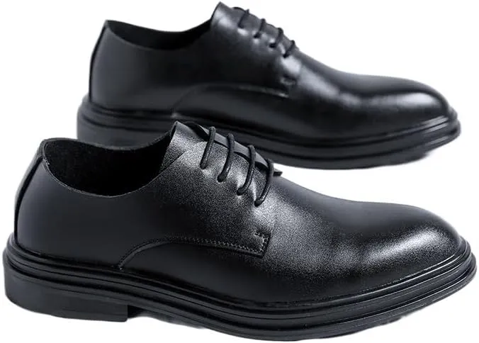 Dress Oxford for Men Lace Up Vegan Leather Round Toe Derby Shoes Resistant Non Slip Rubber Sole Block Heel Low Top Wedding