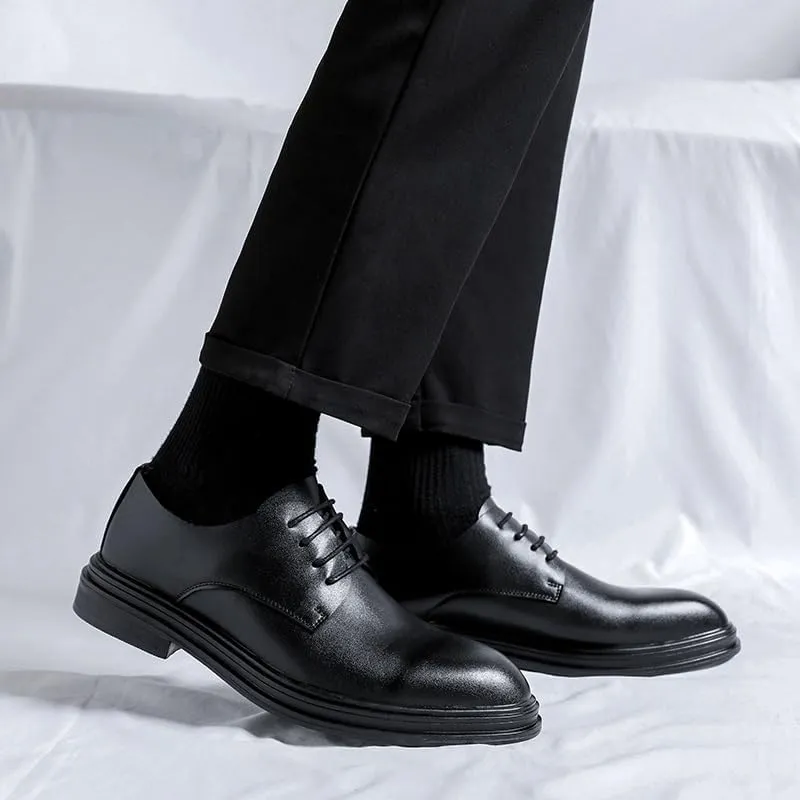 Dress Oxford for Men Lace Up Vegan Leather Round Toe Derby Shoes Resistant Non Slip Rubber Sole Block Heel Low Top Wedding