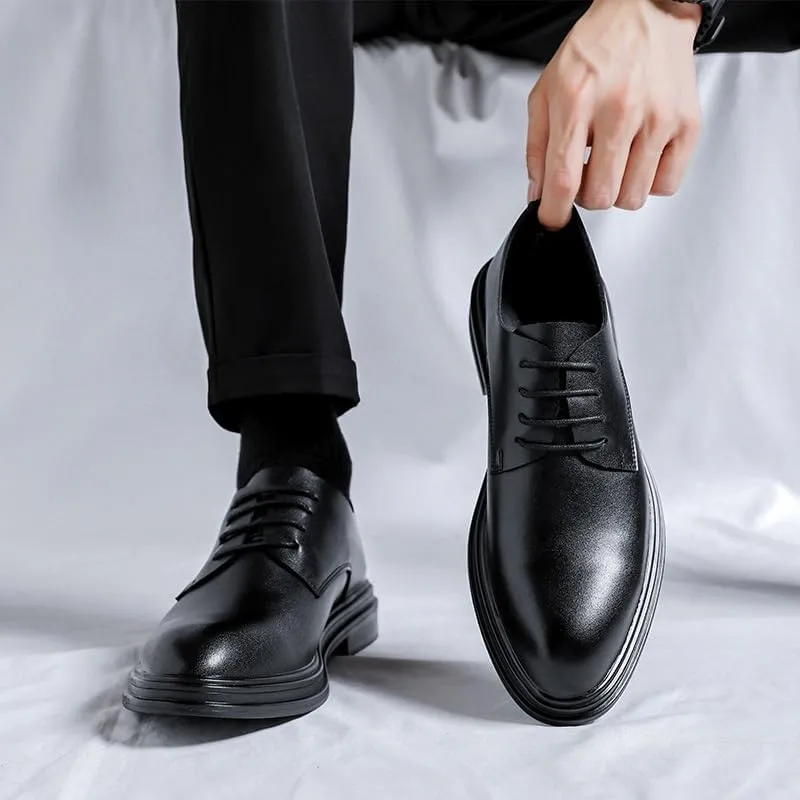 Dress Oxford for Men Lace Up Vegan Leather Round Toe Derby Shoes Resistant Non Slip Rubber Sole Block Heel Low Top Wedding