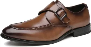 Dress Oxford for Men Slip On Monk Strap Apron Toe Burnished Toe Vegan Leather Non Slip Resistant Anti-Slip Block Heel Low Top Casual (Color : Brown, Size : 8)