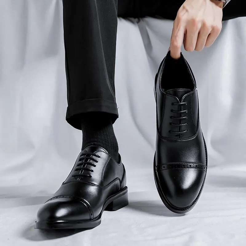 Dress Oxford Shoes for Men Lace Up Round Burnished Toe Vegan Leather Derby Shoes Low Top Non Slip Anti-Slip Party