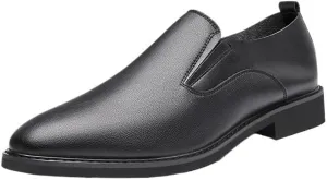 Dress Oxford Shoes for Men Slip On Round Toe Solid Color Vegan Leather Block Heel Rubber Sole Low Top Anti-Slip Casual (Color : Black, Size : 9.5)