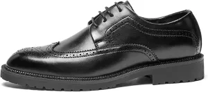 Dress Shoes for Men Lace Up Brogue Wingtips Burnish Round Toe Vegan Leather Rubber Sole Anti-Slip Low Top Party (Color : Black, Size : 7)
