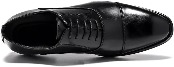 Dress Shoes for Men Lace Up Solid Color Cap Toe Vegan Leather Shoes Non Slip Low Top Anti-Slip Rubber Sole Block Heel Wedding