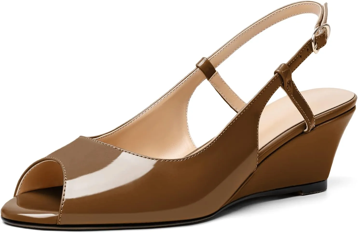 Eldof Slingback Low Wedge Sandals for Women Peep Toe Wedge Heel Pumps Shoes 2 Inches for Dress Working Evening