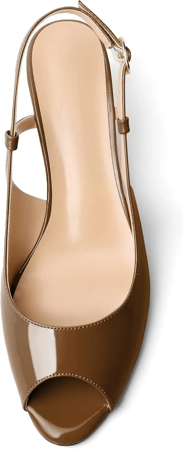 Eldof Slingback Low Wedge Sandals for Women Peep Toe Wedge Heel Pumps Shoes 2 Inches for Dress Working Evening