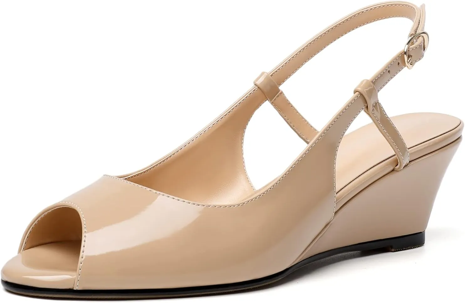 Eldof Slingback Low Wedge Sandals for Women Peep Toe Wedge Heel Pumps Shoes 2 Inches for Dress Working Evening
