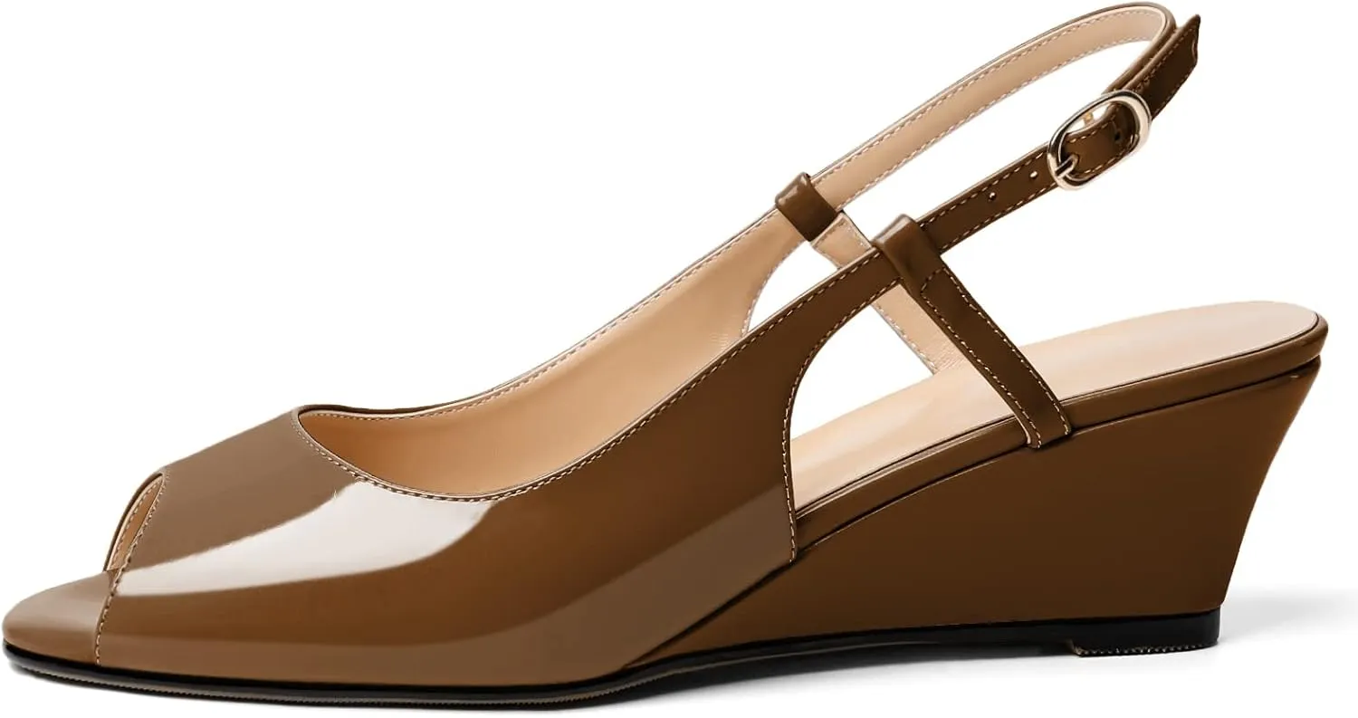 Eldof Slingback Low Wedge Sandals for Women Peep Toe Wedge Heel Pumps Shoes 2 Inches for Dress Working Evening