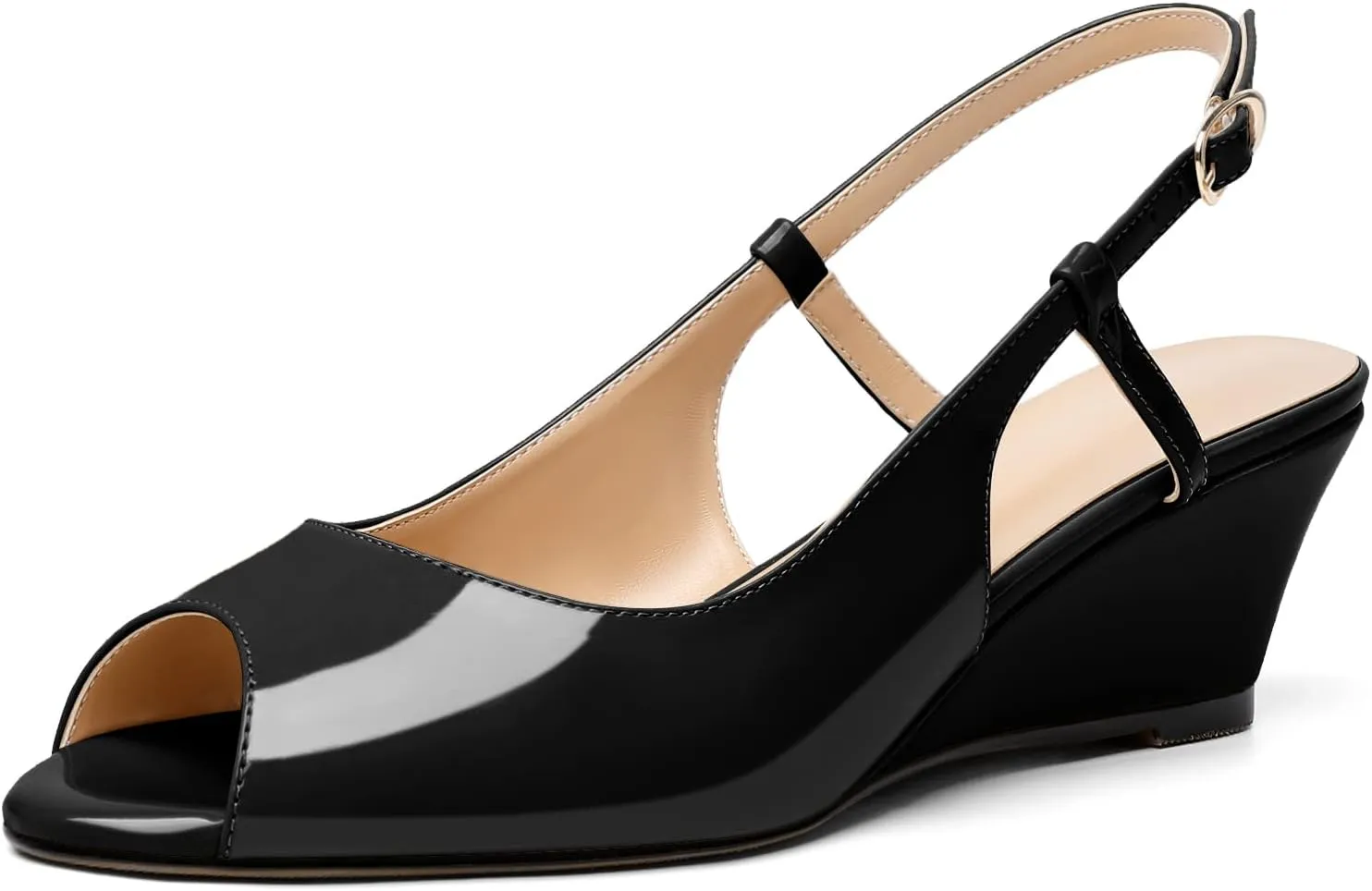 Eldof Slingback Low Wedge Sandals for Women Peep Toe Wedge Heel Pumps Shoes 2 Inches for Dress Working Evening