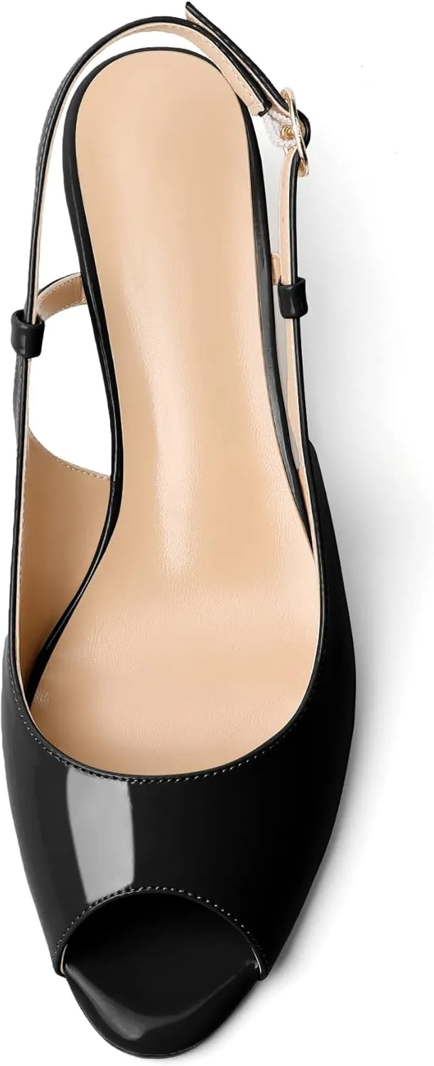 Eldof Slingback Low Wedge Sandals for Women Peep Toe Wedge Heel Pumps Shoes 2 Inches for Dress Working Evening