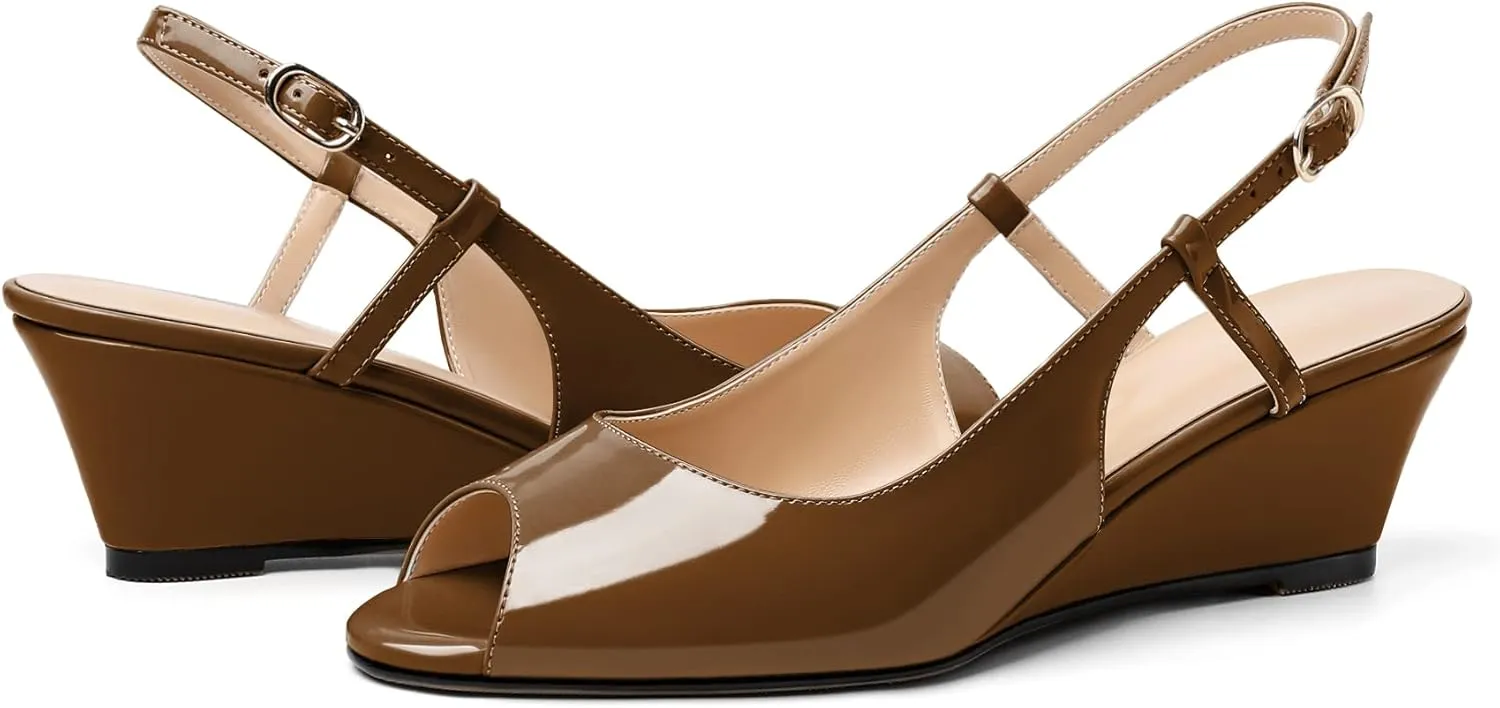 Eldof Slingback Low Wedge Sandals for Women Peep Toe Wedge Heel Pumps Shoes 2 Inches for Dress Working Evening