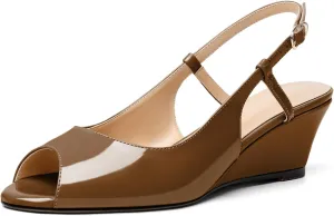 Eldof Slingback Low Wedge Sandals for Women Peep Toe Wedge Heel Pumps Shoes 2 Inches for Dress Working Evening