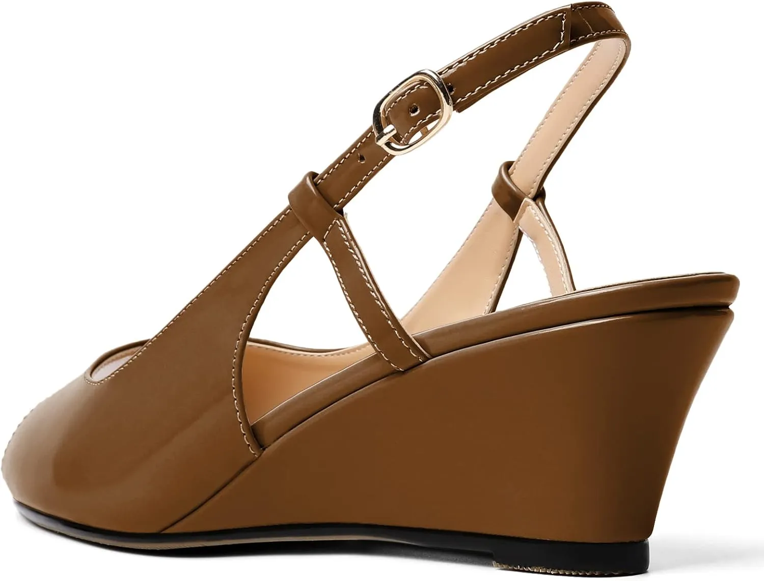 Eldof Slingback Low Wedge Sandals for Women Peep Toe Wedge Heel Pumps Shoes 2 Inches for Dress Working Evening