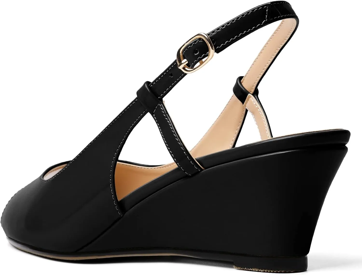 Eldof Slingback Low Wedge Sandals for Women Peep Toe Wedge Heel Pumps Shoes 2 Inches for Dress Working Evening