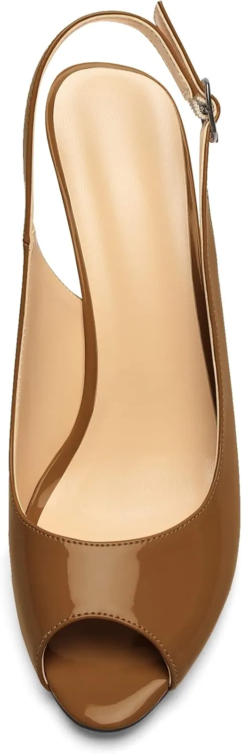 Eldof Women's Peep Toe Slingback High Heels,Stiletto Heel Slingback Sandals, Comfort High Heels Dress Shoes for Ladies Office Wedding Evening