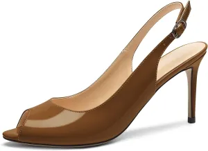 Eldof Women's Peep Toe Slingback High Heels,Stiletto Heel Slingback Sandals, Comfort High Heels Dress Shoes for Ladies Office Wedding Evening