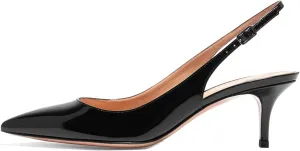 Eldof Women's Slingback Ankle Strap Pointed Toe Kitten Heel Pumps Mary Jane Slip On 6.5CM Mid Heel Shoes