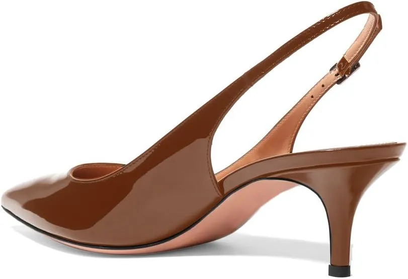 Eldof Women's Slingback Ankle Strap Pointed Toe Kitten Heel Pumps Mary Jane Slip On 6.5CM Mid Heel Shoes