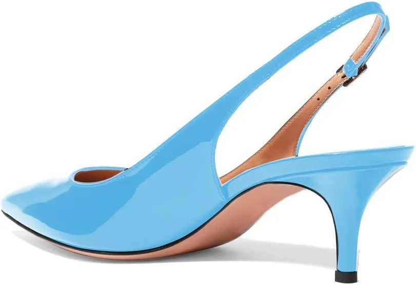 Eldof Women's Slingback Ankle Strap Pointed Toe Kitten Heel Pumps Mary Jane Slip On 6.5CM Mid Heel Shoes