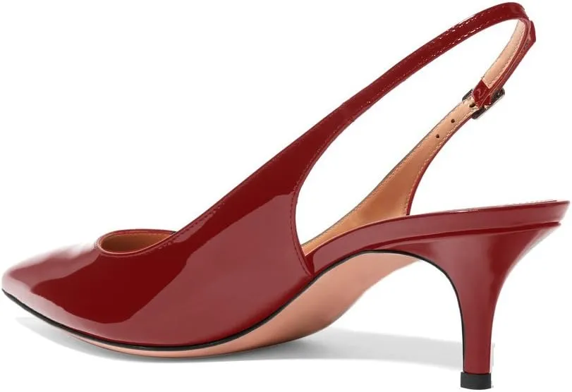 Eldof Women's Slingback Ankle Strap Pointed Toe Kitten Heel Pumps Mary Jane Slip On 6.5CM Mid Heel Shoes