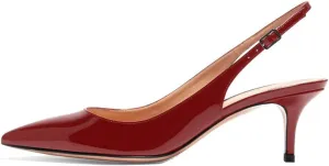 Eldof Women's Slingback Ankle Strap Pointed Toe Kitten Heel Pumps Mary Jane Slip On 6.5CM Mid Heel Shoes