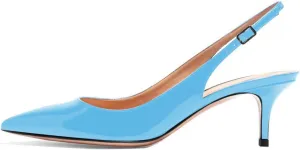 Eldof Women's Slingback Ankle Strap Pointed Toe Kitten Heel Pumps Mary Jane Slip On 6.5CM Mid Heel Shoes