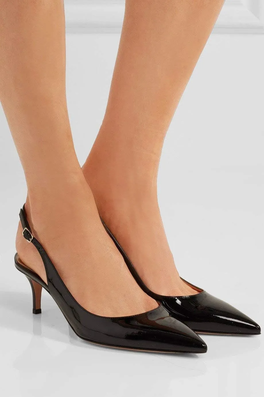 Eldof Women's Slingback Ankle Strap Pointed Toe Kitten Heel Pumps Mary Jane Slip On 6.5CM Mid Heel Shoes