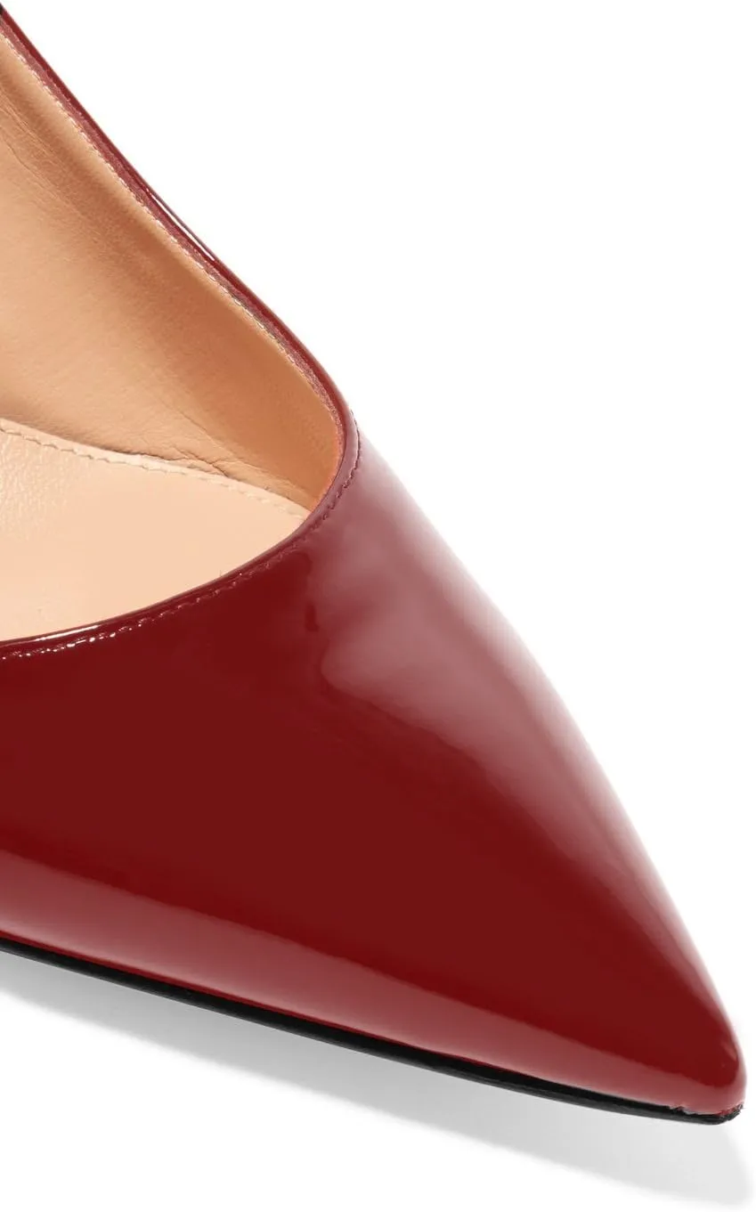 Eldof Women's Slingback Ankle Strap Pointed Toe Kitten Heel Pumps Mary Jane Slip On 6.5CM Mid Heel Shoes