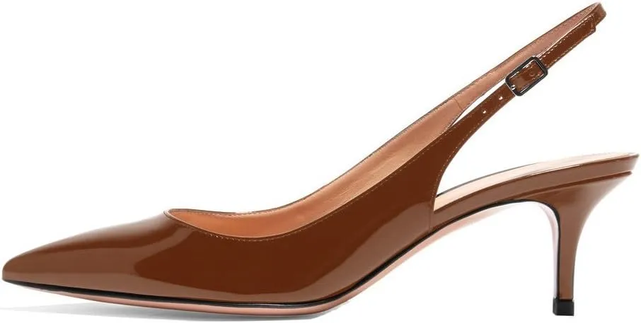Eldof Women's Slingback Ankle Strap Pointed Toe Kitten Heel Pumps Mary Jane Slip On 6.5CM Mid Heel Shoes