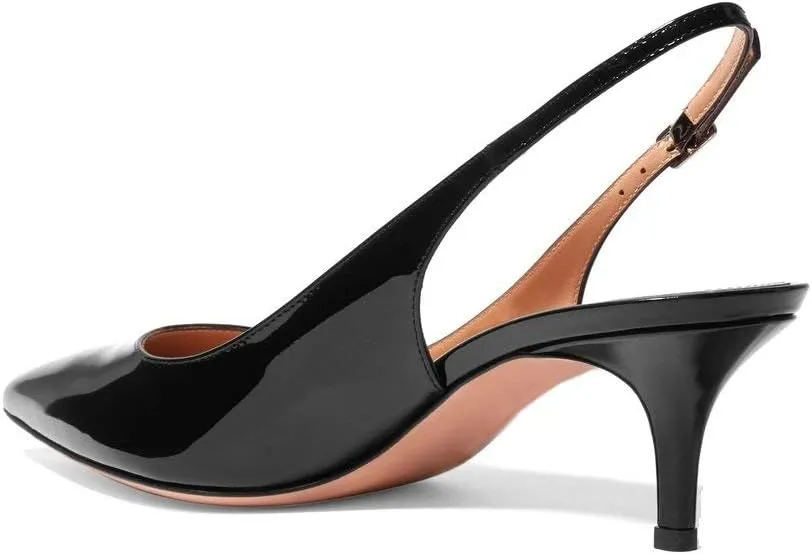Eldof Women's Slingback Ankle Strap Pointed Toe Kitten Heel Pumps Mary Jane Slip On 6.5CM Mid Heel Shoes