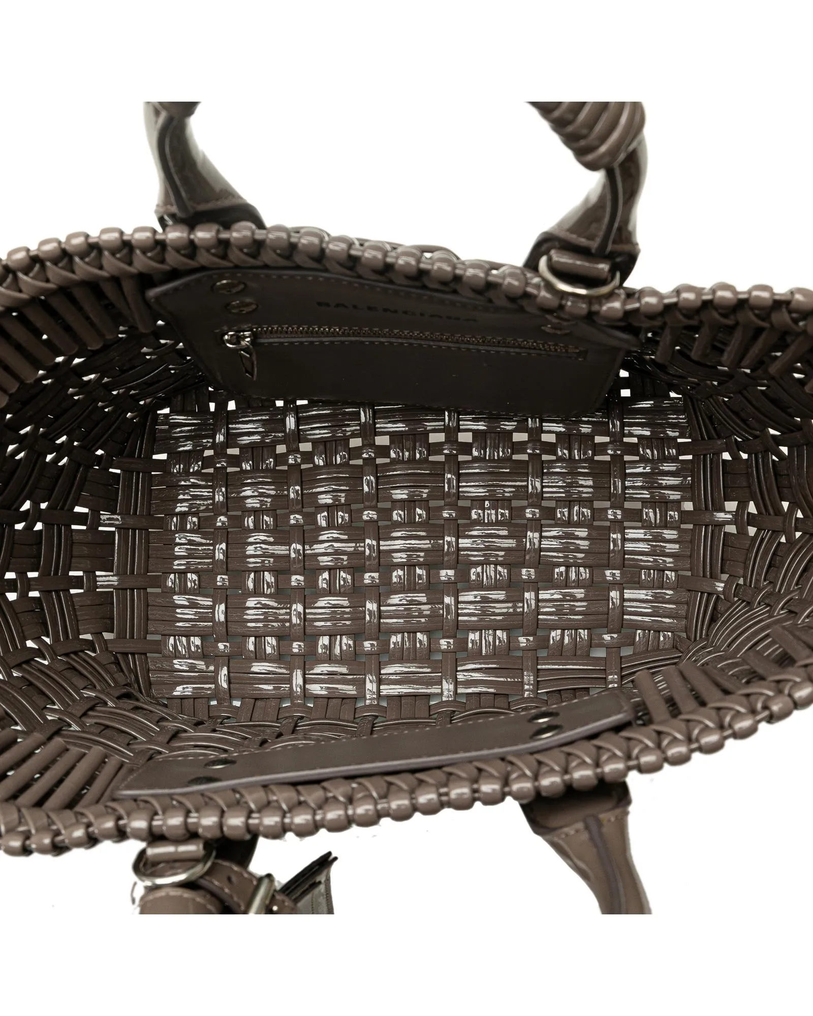 Faux Leather Bistro Panier Satchel with Woven Design and Detachable Strap