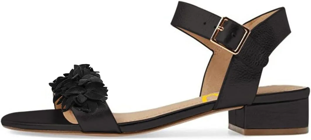 FSJ Women Casual Open Toe Block Low Heel Ankle Strap Sandals Comfort Summer Shoes Size 4-15 US