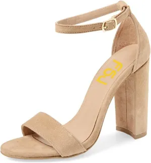 FSJ Women Classic Chunky High Heel Sandals Open Toe Ankle Strap Single Band Dress Shoe Size 4-15 US