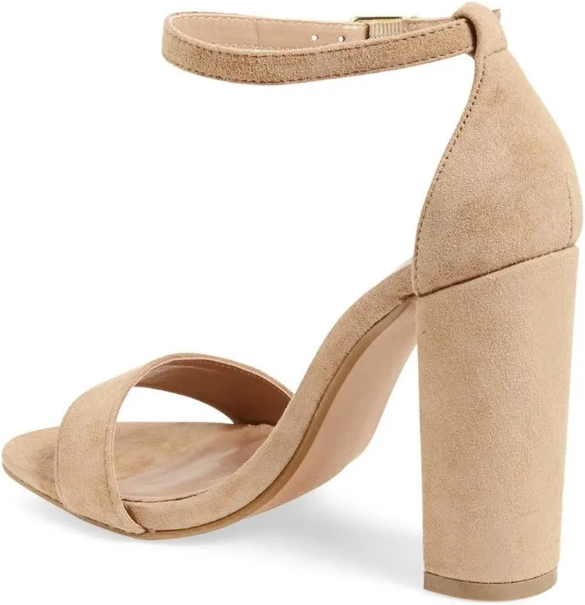 FSJ Women Classic Chunky High Heel Sandals Open Toe Ankle Strap Single Band Dress Shoe Size 4-15 US
