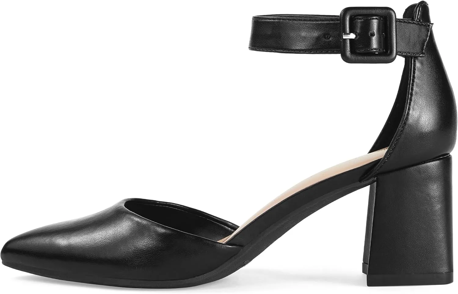 GENSHUO Women's Closed Toe Low Block Chunky Heels Pointed Toe 2 Inch Pumps with Ankle Strap Comfortable Dress Shoes for Daily Work Wedding Party