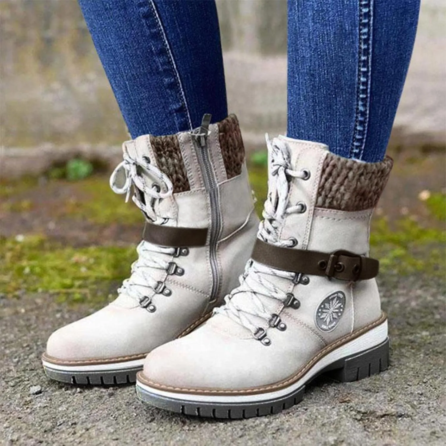 Gibobby Women's Chunky High Heel Ankle Booties, Fashion Lace Up Boots, Motorcycle Boots, Military Combat Boots, Black, All Seasons, Waterproof, Casual, Size: Asian