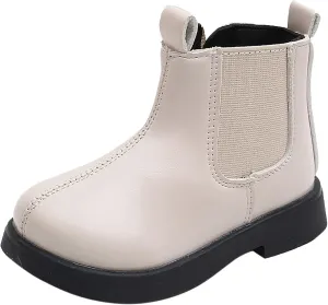 Girls Ankle Boots, Girls Leather Shoes Waterproof Leather Short Boots Non Slip Breathable Nude Boots with Zipper (Beige-2, 2.5-3 Years)
