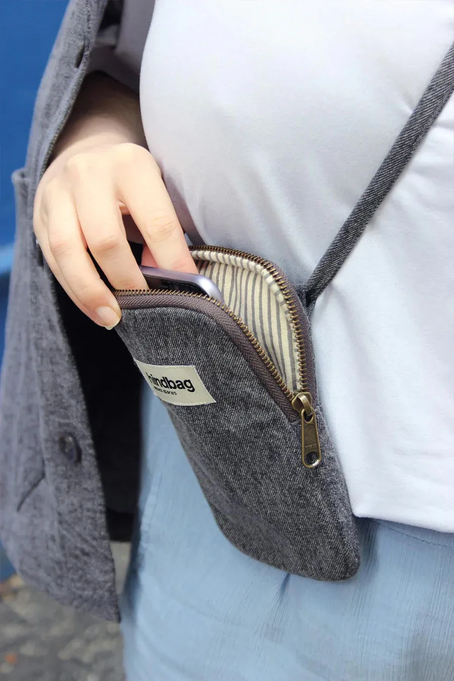 Hindbag Bill Phone Bag - Grey Denim