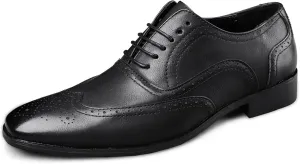 HOOENG Dress Oxford for Men Lace Up Brogue Embossed Burnished Wing Tip Vegan Leather Block Heel Anti-Slip Rubber Sole Low Top Classic (Color : Black, Size : 10.5)