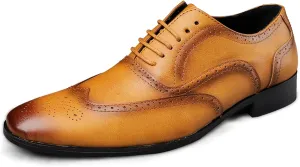 HOOENG Dress Oxford for Men Lace Up Brogue Embossed Burnished Wing Tip Vegan Leather Block Heel Anti-Slip Rubber Sole Low Top Classic (Color : Yellow, Size : 11.5)
