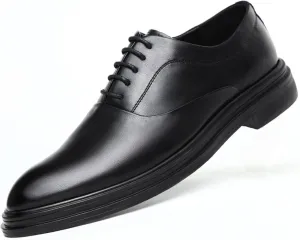 HOOENG Dress Oxford for Men Lace Up Round Burnished Toe Vegan Leather Rubber Sole Low Top Block Heel Party (Color : Black, Size : 7)