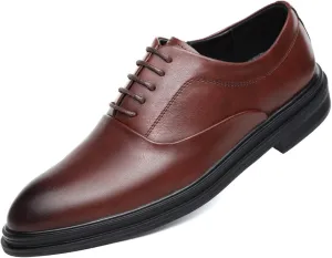 HOOENG Dress Oxford for Men Lace Up Round Burnished Toe Vegan Leather Rubber Sole Low Top Block Heel Party (Color : Brown, Size : 10)