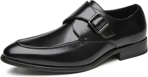HOOENG Dress Oxford for Men Slip on Monk Strap Apron Toe Burnished Toe Vegan Leather Low Top Block Heel Anti-Slip Working