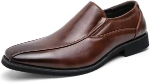 HOOENG Dress Oxford for Men Slip On Square Toe Bike Toe Vegan Leather Slip Resistant Rubber Sole Low Top Working (Color : Brown, Size : 8.5)