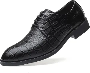 HOOENG Formal Oxford Shoes for Men Lace Up Round Toe Derby Shoes Vegan Leather Anti-Slip Block Heel Non Slip Party (Color : Black, Size : 6)