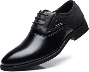 HOOENG Formal Shoes for Men Lace Up Round Black Burnished Toe Vegan Leather Anti-Slip Slip Resistant Low Top Classic (Color : Black, Size : 8)