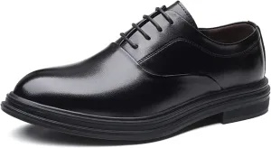 HOOENG Oxford Shoes for Men Lace Up Round Toe Vegan Leather Block Heel Non Slip Low Top Rubber Sole Wedding (Color : Black, Size : 7)