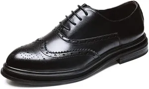 HOOENG Oxford Shoes for Men Lace Up Wing Tip Brogue Burnished Toe Shoes Vegan Leather Slip Resistant Block Heel Rubber Sole Low Top Wedding (Color : Black Fleece Lined, Size : 11.5)